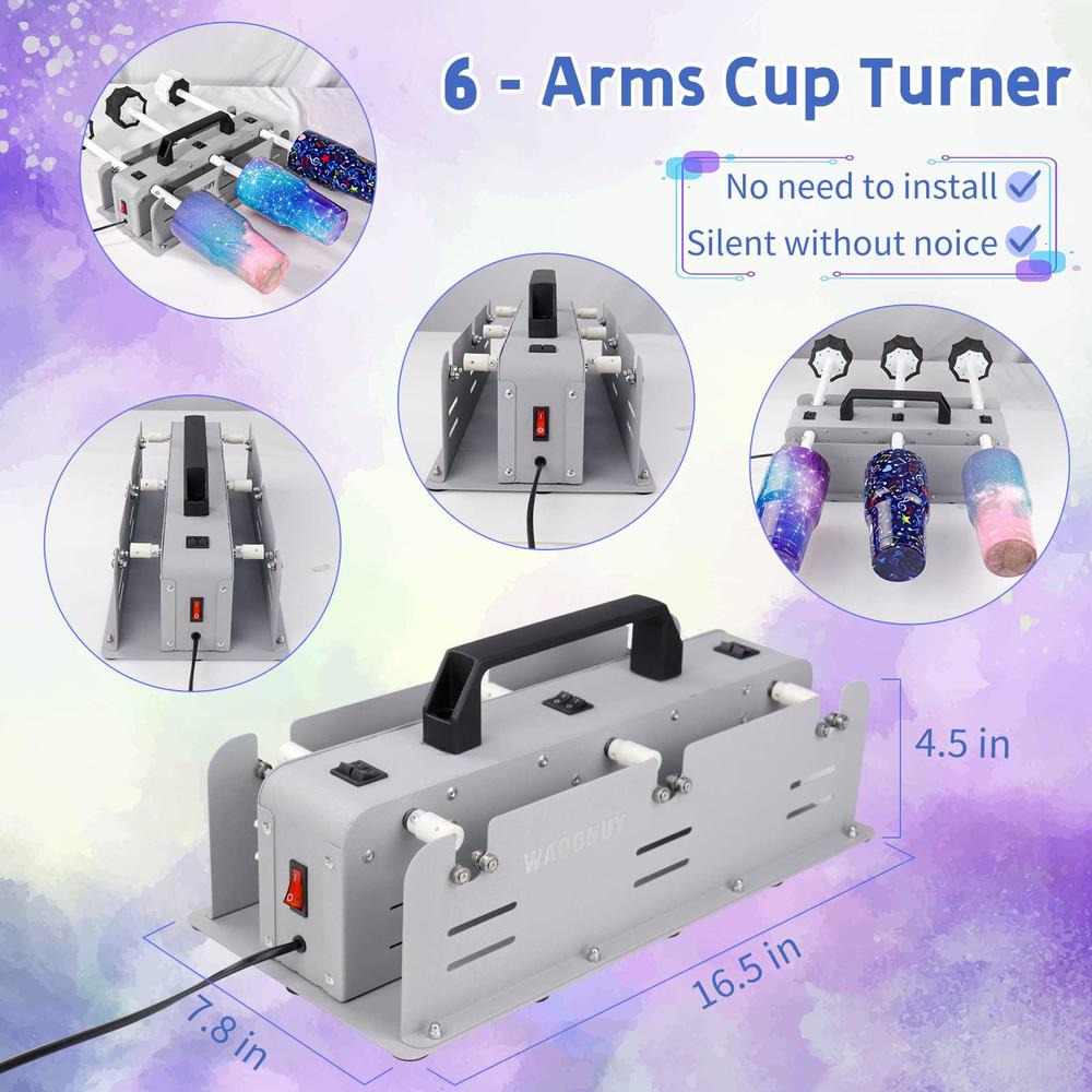 WAQONUY 6 cup turner for crafts tumbler, cup turners for tumblers starter kit with 6 independent switch, multi tumbler spinner machin