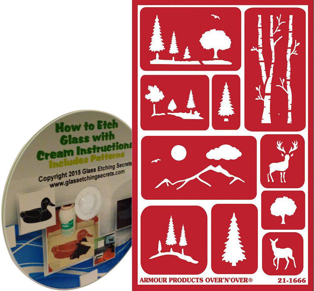 Armour Etch scenic landscape glass etching stencils with trees