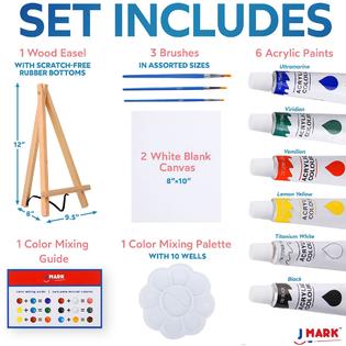 J Mark j mark paint set - mini canvas acrylic painting kit with wood easel,  canvases, paint, brushes & more