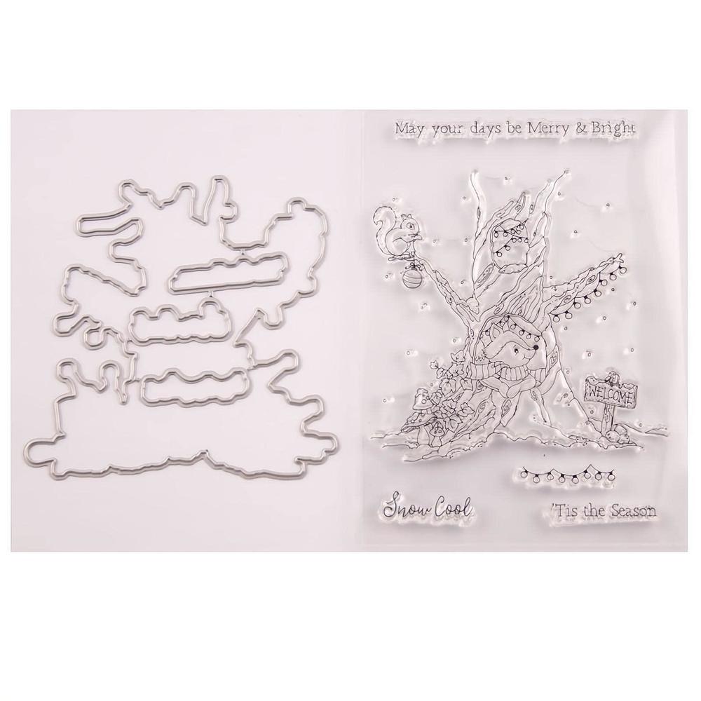 qoiseys christmas tree silicone clear stamp and die sets for card making, cutting dies cut stencils for diy scrapbooking phot