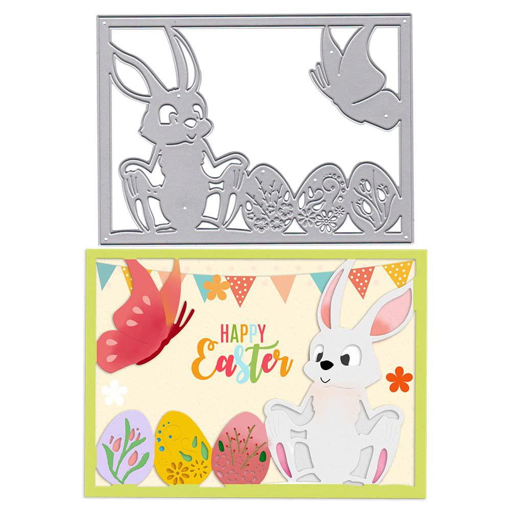 heureppy easter cutting dies easter rabbits butterfly die cuts for card making, easter eggs frame background die cut embossing stencil