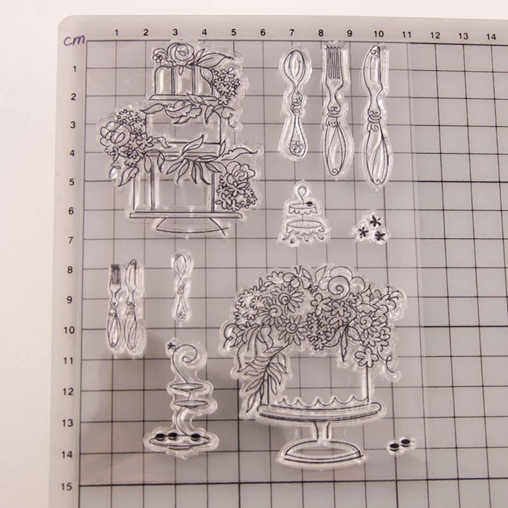 qoiseys cake tableware silicone clear stamp and die sets for card making, cutting dies cut stencils for diy scrapbooking phot