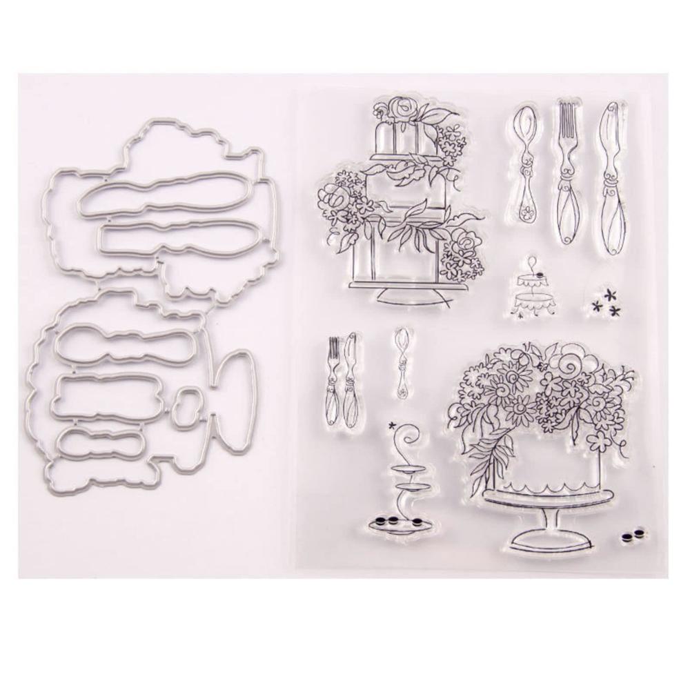 qoiseys cake tableware silicone clear stamp and die sets for card making, cutting dies cut stencils for diy scrapbooking phot