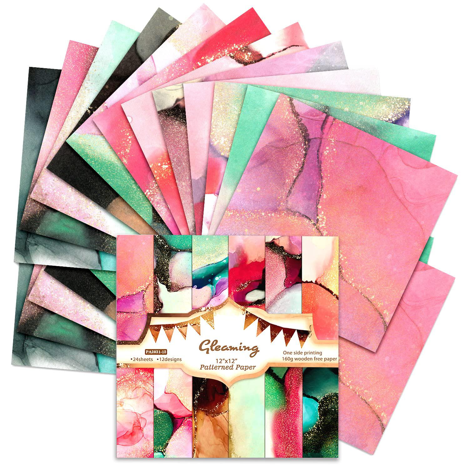 BLEDS scrapbook paper, 24 sheets craft scrapbooking paper pad 12x12 inch watercolored paper single-side printing junk journal cards