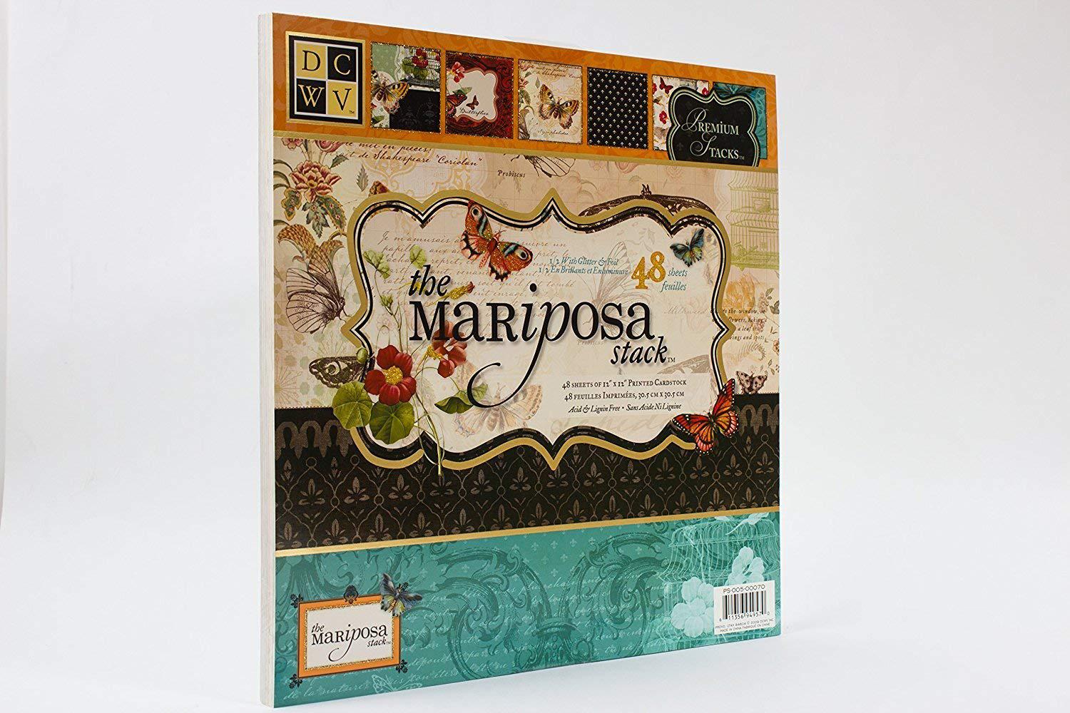 dcwv premium stacks, mariposa matstack with glitter and foil, 48 sheets, 12 x 12 inches