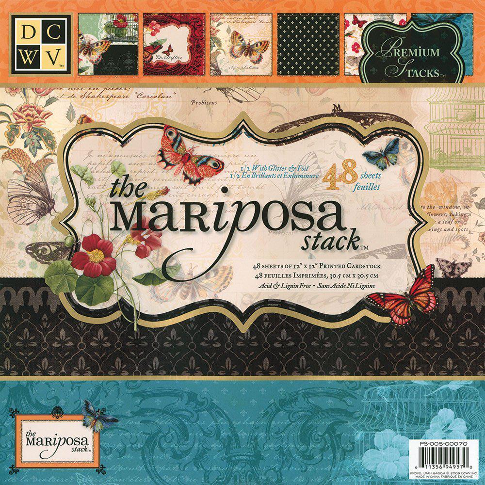 dcwv premium stacks, mariposa matstack with glitter and foil, 48 sheets, 12 x 12 inches