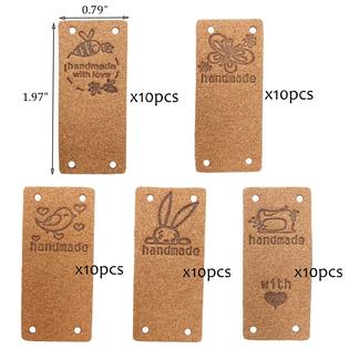 Gewene 50 pcs pu leather label handmade tag label handmade tags button with  holes embossed tag