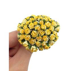 Mr_air_thai_Artificial_Flowers 1 Bundle of 50pc Yellow Artificial Flowers Paper Rose Flower Wedding Card Embellishment Scrapbook Craft -F002