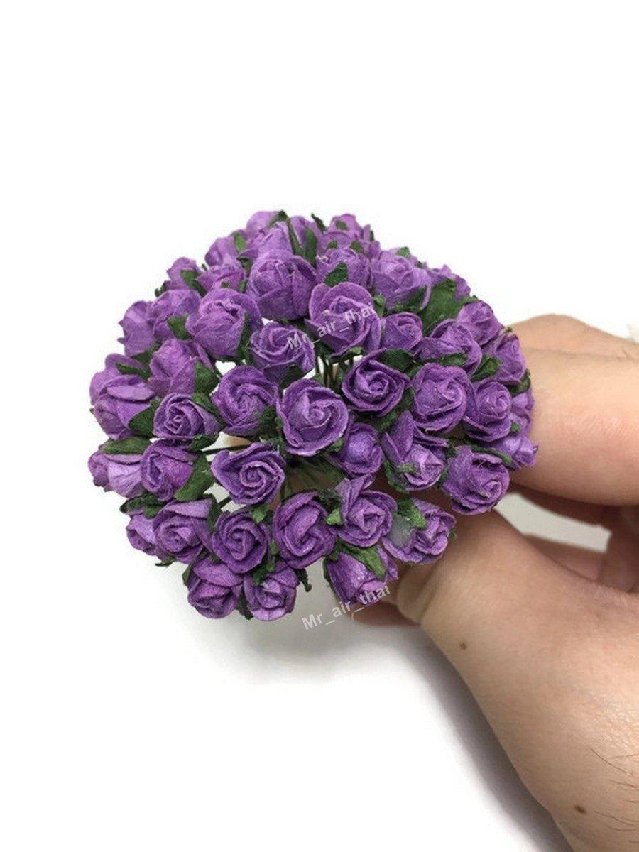 Mr_air_thai_Artificial_Flowers 1 bundle of 50pc miniature purple artificial flowers paper rose flower wedding card embellishment scrapbook craft l-185