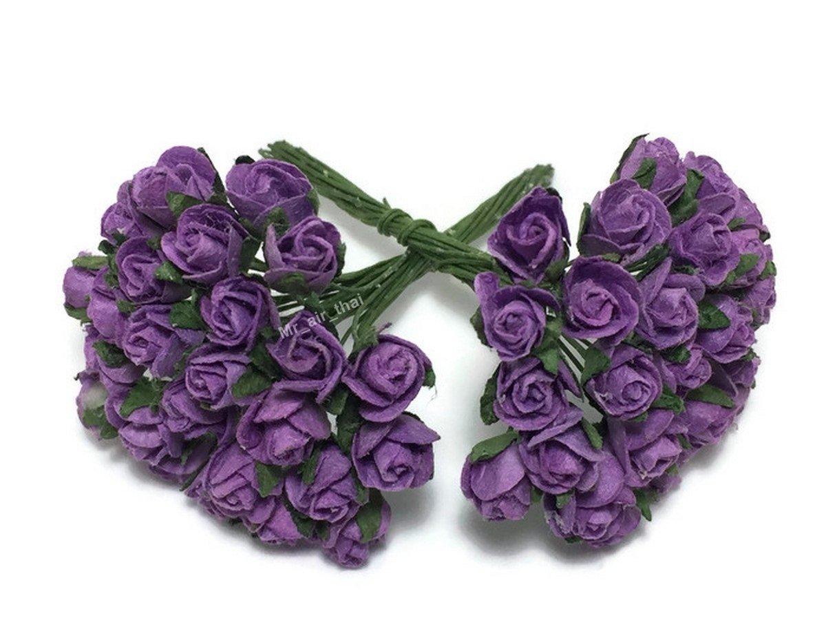 Mr_air_thai_Artificial_Flowers 1 bundle of 50pc miniature purple artificial flowers paper rose flower wedding card embellishment scrapbook craft l-185