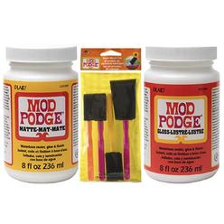 Paint decoupage kit | set 8oz bottles of mod podge waterbase sealer/glue/finish (matte + gloss finish) | 4pk foam brush set