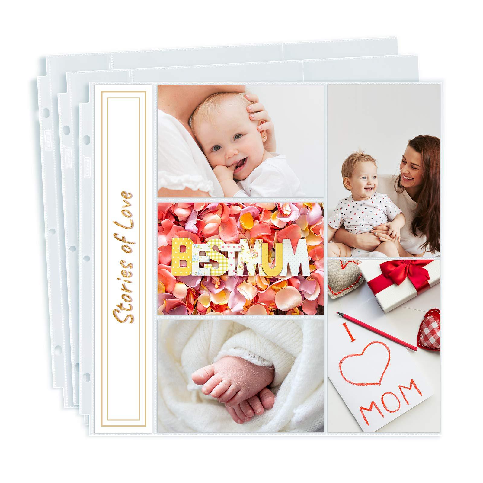 Dunwell dunwell photo album refill pages 12x12 - (4x6 mixed, 100 pack)  holds 1000 4x6 photos, 4x6 photo sleeves for 3 ring scrapbook