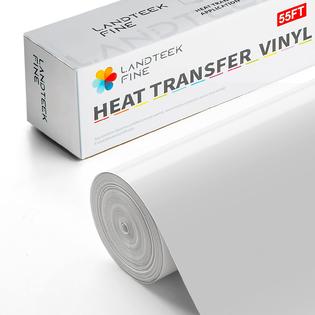 Landteek Fine White Iron on Vinyl Roll - 12ich x 55feet White Heat Transfer Vinyl Roll, White HTV Vinyl for T-Shirt Clothing and Other