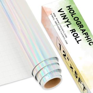 Lya Vinyl 5ft Holographic Vinyl - 12x5ft(60 inch) 01S Holographic Rainbow Silver Permanent Vinyl Roll, Holographic Permanent Adhesive V