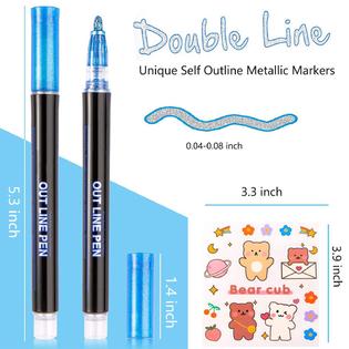 Dumoban dumoban outline markers self-outline metallic markers, 12 colors  shimmer markers double line outline pens for art, drawing, p