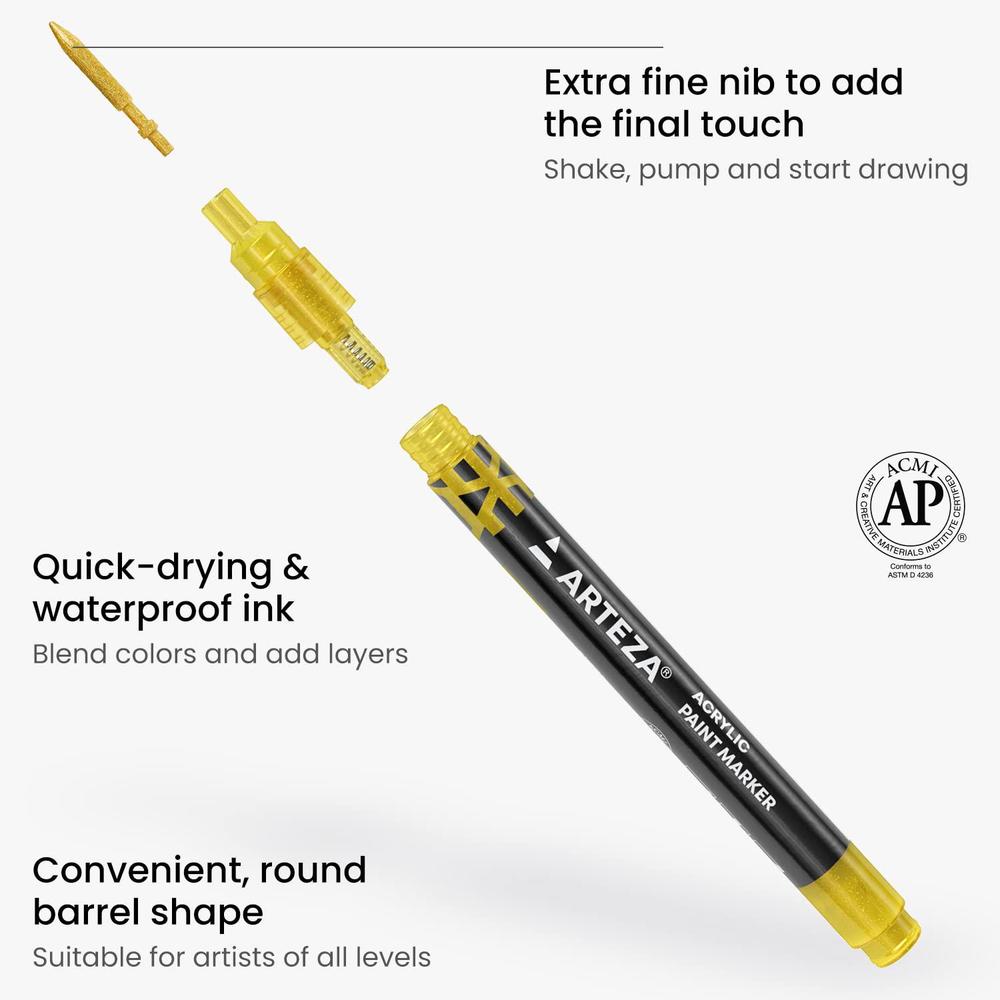 Arteza Acrylic Paint Markers Set Of 12 Metallic Marker Pens 3 Gold 3 arteza-acrylic-paint-markers-set-of-12-metallic-marker-pens-3-gold-3