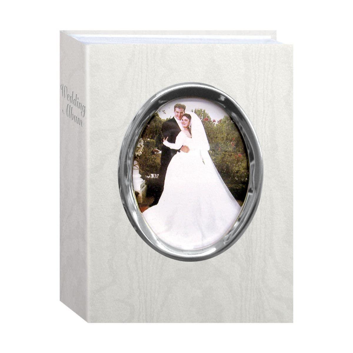 pioneer photo album wfm-46, bound mini wedding photo album with white oval framed cover, 50 pages holds 100 4x6&quot; picture