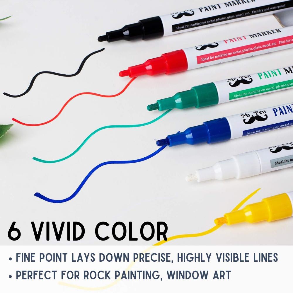 mr. pen- paint markers, 6 pack, paint pens, fine point markers, permanent markers assorted colors, fine tip permanent markers