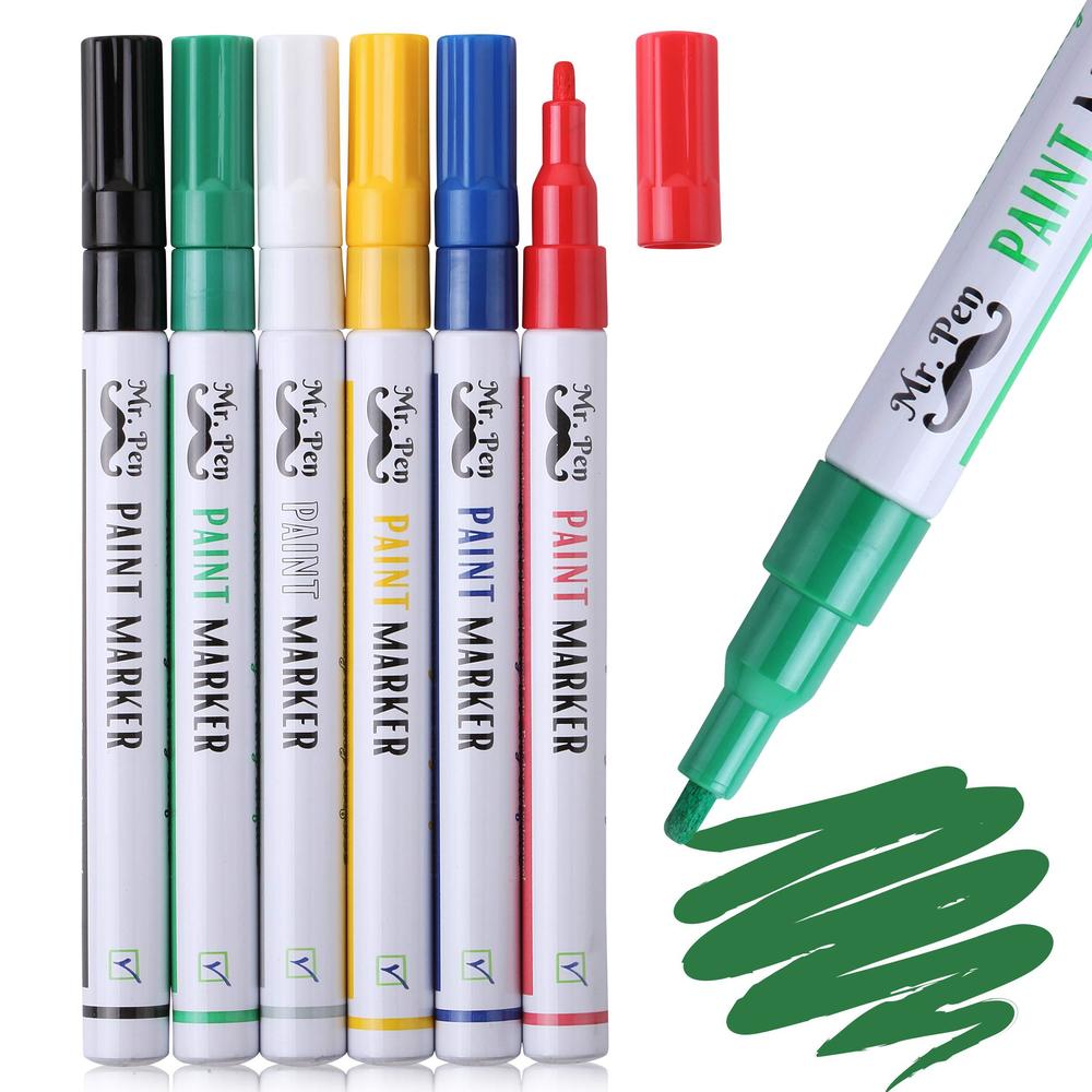 mr. pen- paint markers, 6 pack, paint pens, fine point markers, permanent markers assorted colors, fine tip permanent markers