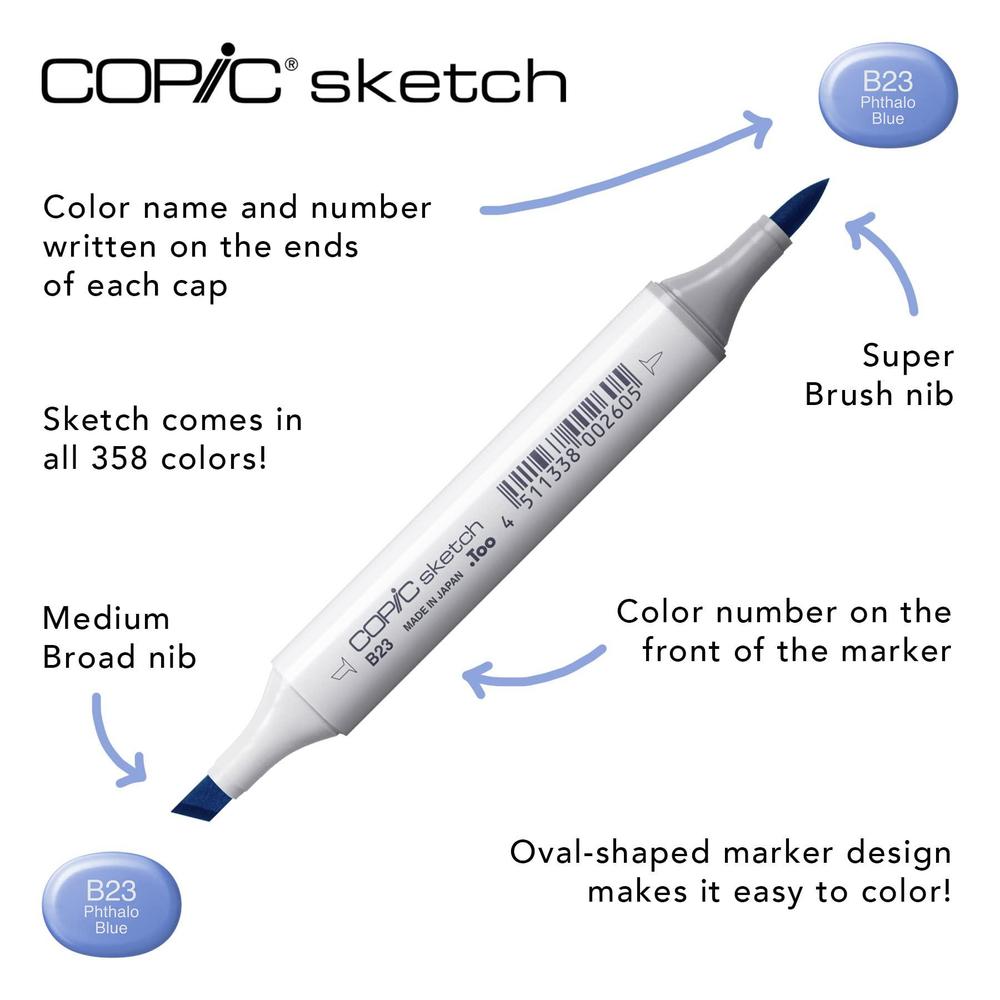 copic sketch, alcohol-based markers, 12pc set, basic