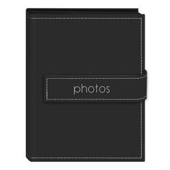 pioneer photo albums exp-46/bkp 36-pocket 4 by 6-inch embroidered "photos" strap sewn leatherette cover photo album, mini, bl