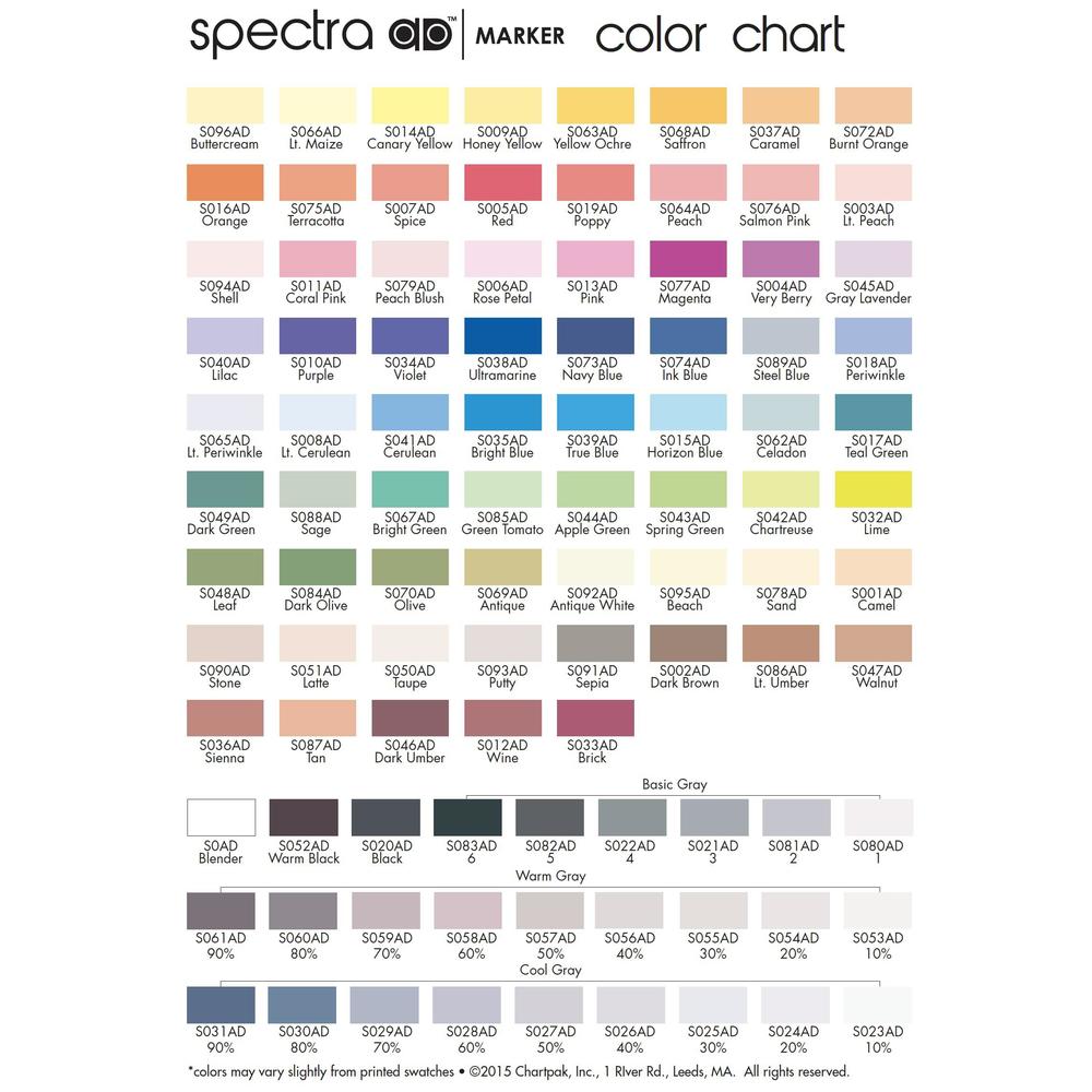ad marker chartpak spectra, tri-nib and brush dual-tip, basic gray 6, 1 each (s083ad)