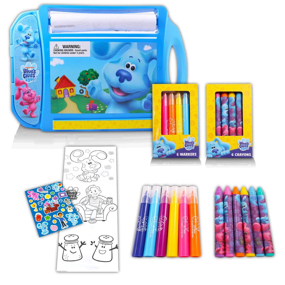 nick shop blue's clues roller art desk set - bundle with blue's clues lap desk with coloring pages, coloring utensils, sticke