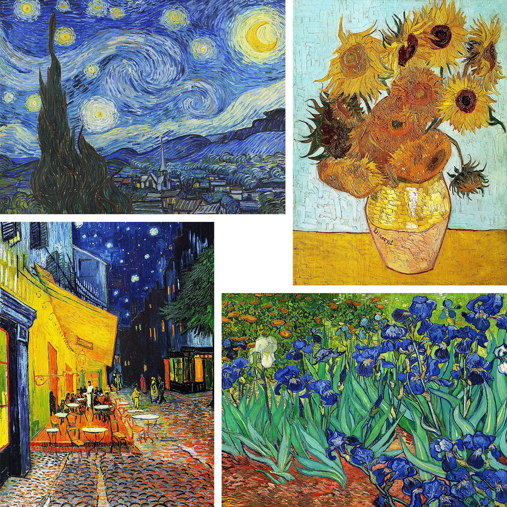 veguude paint by numbers for adults and kids beginner, 4 pack van gogh starry night painting by number kits on canvas, withou