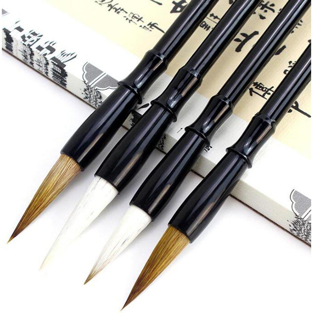 horbous 10 pcs chinese calligraphy set inkstone + writing and painting brush + ink block + seal + inkpad + pen rack + water b