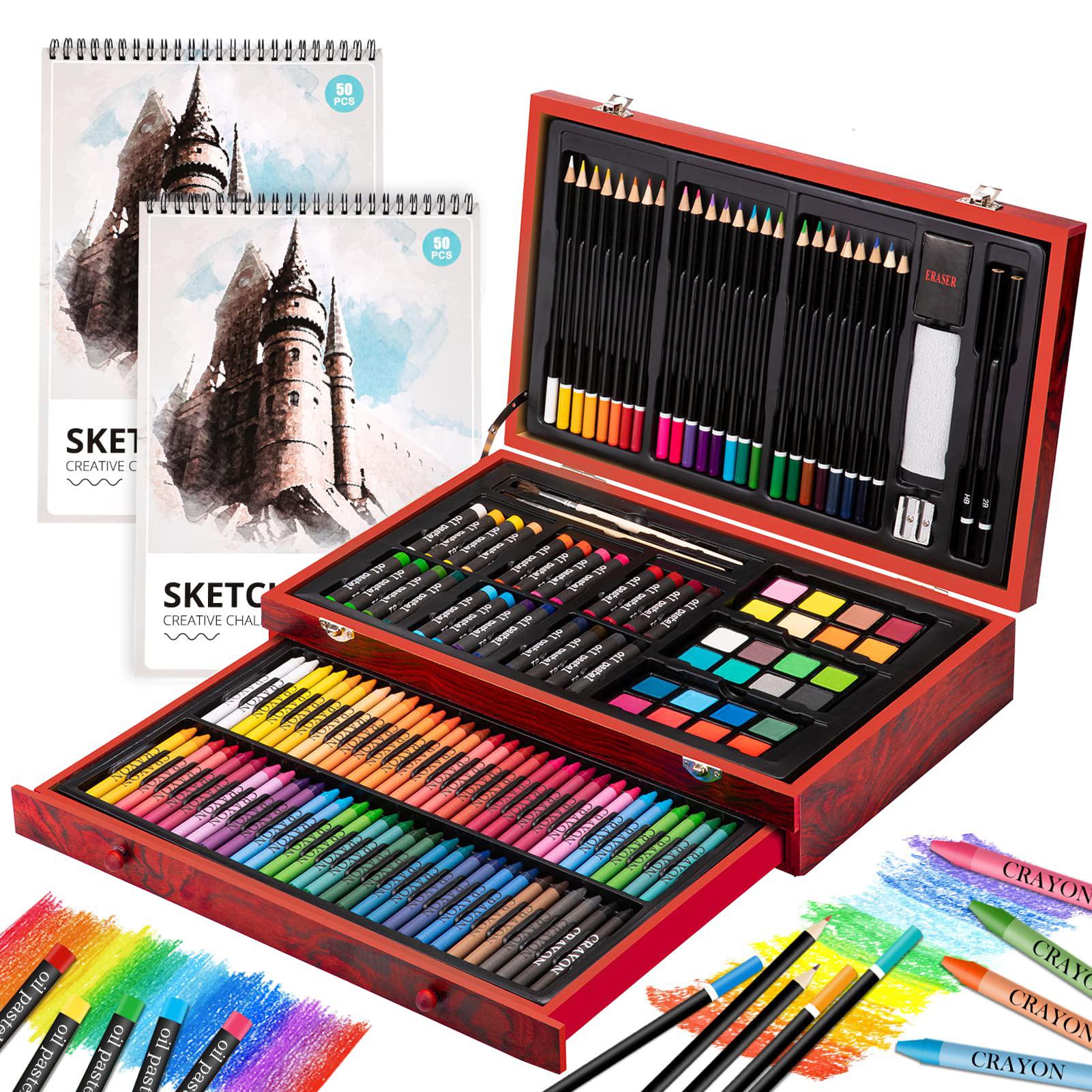 POPYOLA popyola art supplies, deluxe wood art set for artist, various  painting supplies, including crayons, colored pencils, oil past