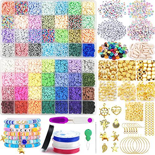 pmbqifay 56+ colors clay beads for bracelets making, 11788pcs clay bead kit  with 28 kinds of speckled & mixed colored beads