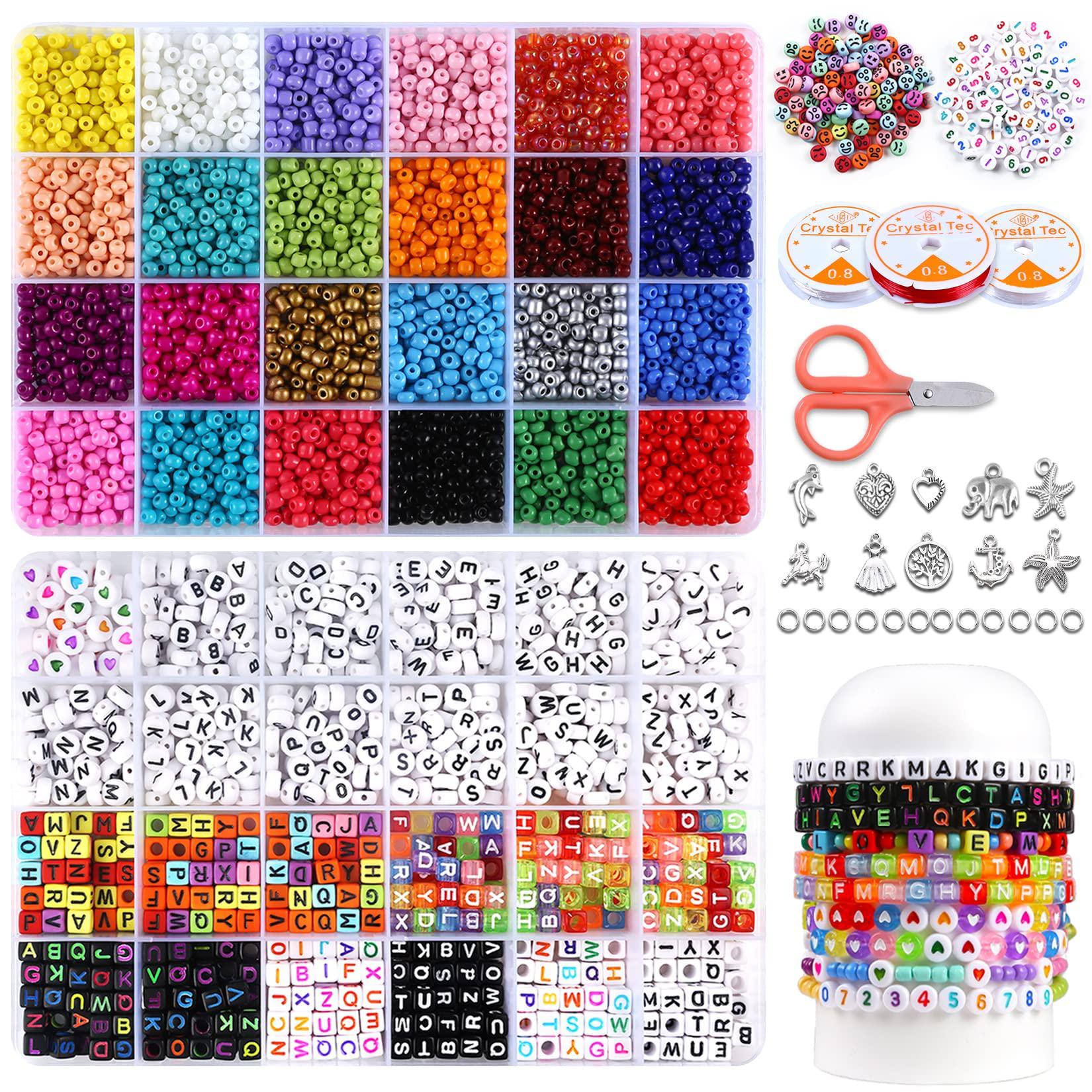 blingfun bead bracelet making kit,3800pcs 4mm glass seed beads and 1200 pcs  letter beads for diy friendship bracelets jewelry making w