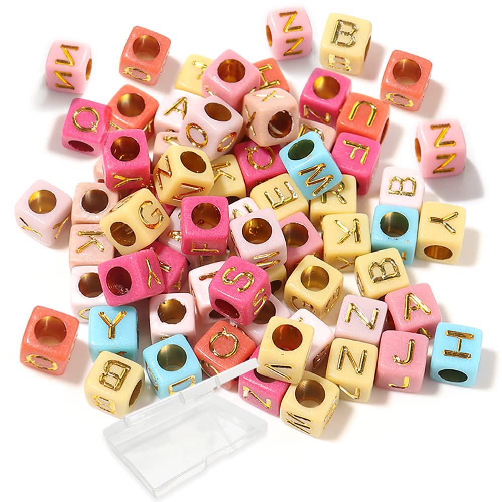 Maigendoo 1000pcs Square Bead Charm Letter Beads 6*6mm Plastic Beads A-Z Bead Bulk Handmade Craft Spacer Loose Bead for Jew, Gold