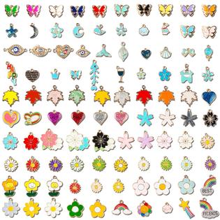 hexiaoxiao 100pcs bracelet charms for jewelry making bulk lucky charm  bracelet making kits butterfly and heart