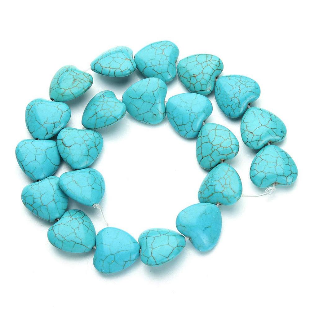 Suoirblss flat crack love heart turquoise stone perforated beads spacer  beads and roll crystal string for bracelets jewelry making 21pc