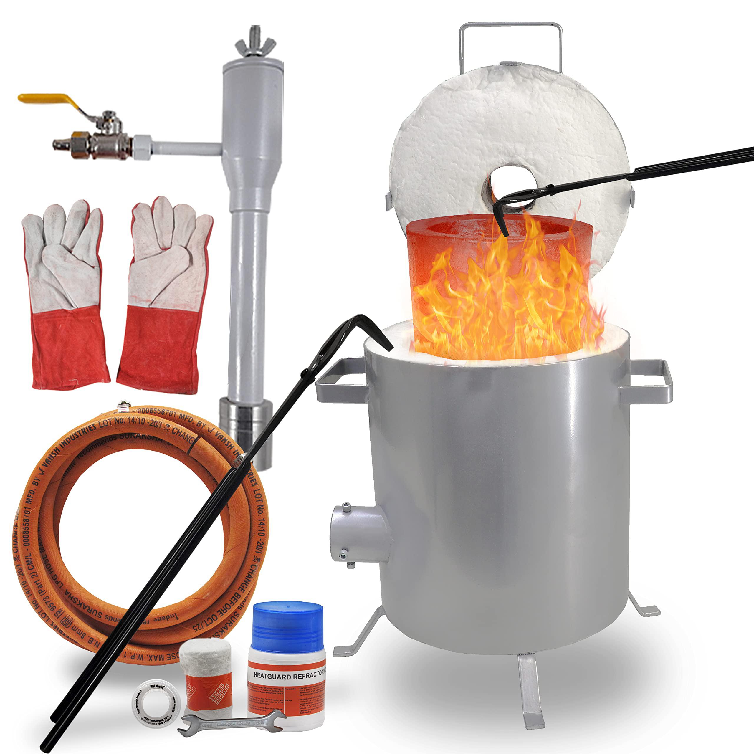 simond store 12 kg large capacity propane gas melting furnace kit w clay  graphite crucible gloves tong, kiln for casting refining gold sil