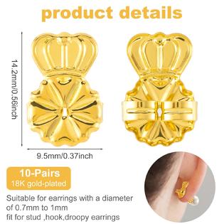 HINZIC 10 Pairs Earring Lifters Backs, 18K Plated Gold Earring Backings for Droopy Ears Hypoallergenic Earring Backs for Heav