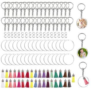 Niurewan Acrylic Blank keychains,140 Pcs Clear Keychain Kits with 35 Pcs Acrylic blanks,35 Pcs Keychain tassels,35 Pcs Key RI
