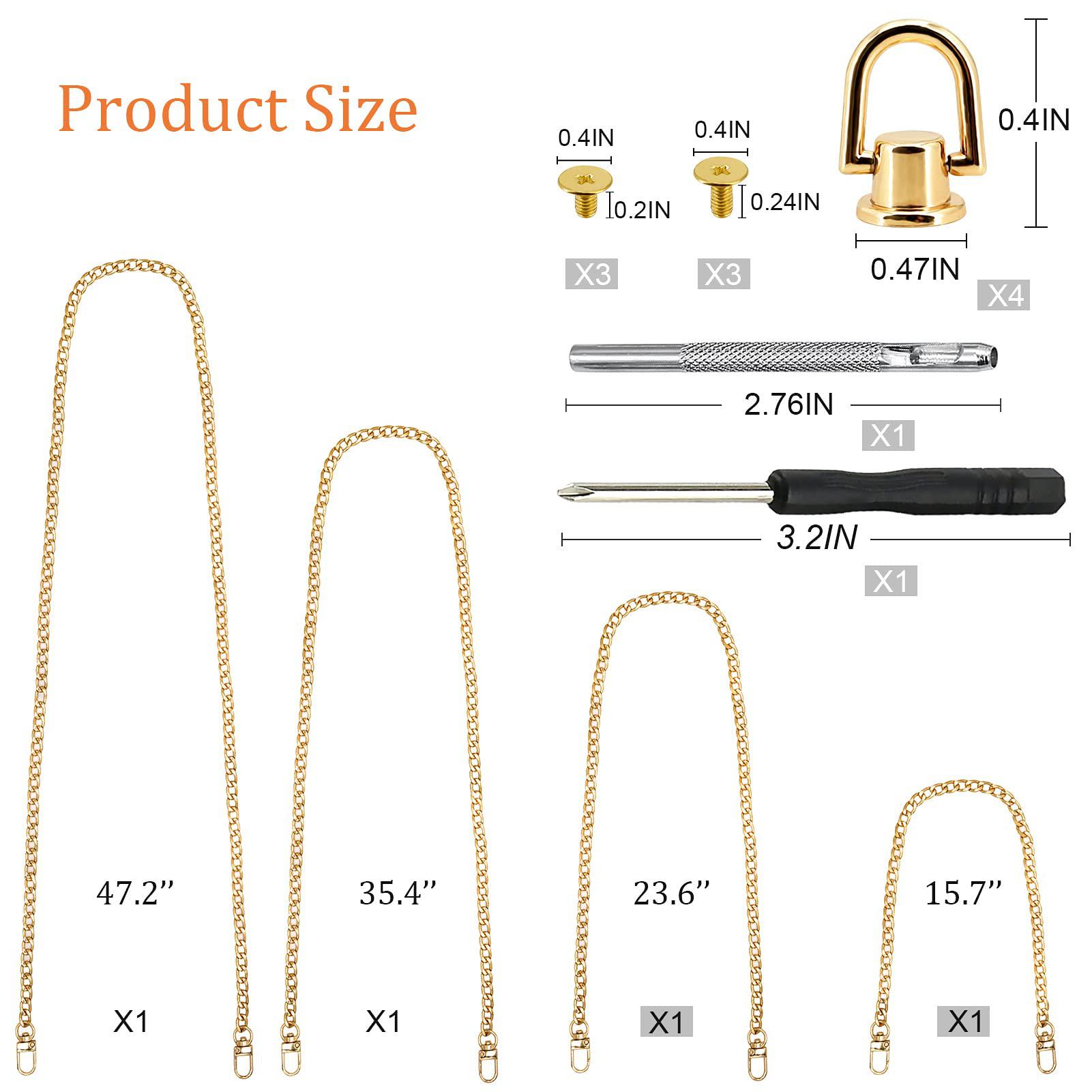 LOVLLE 4 pcs gold purse chain strap - flat iron bag chains with d ring  rivets for