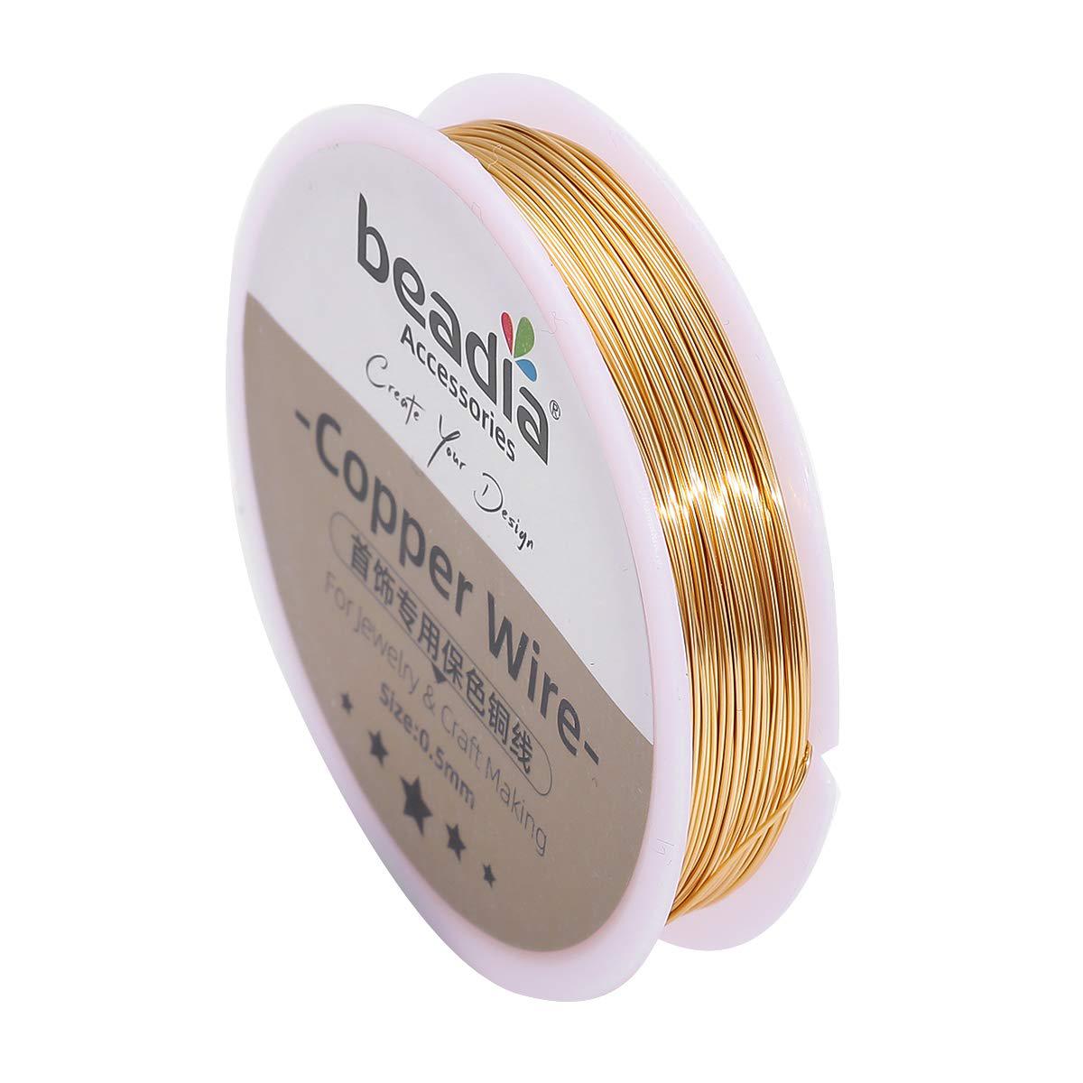 BEADIA KC Gold Copper Wire 0.5mm Bead Cord for Bracelet Necklace Charm Beading Jewelry Making 22yard