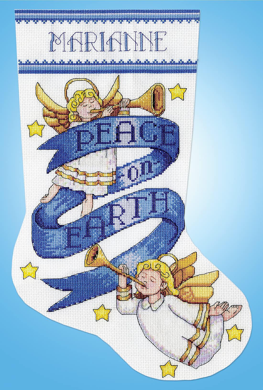 tobin peace on earth cross stitch stocking kit, 17 long 14 count