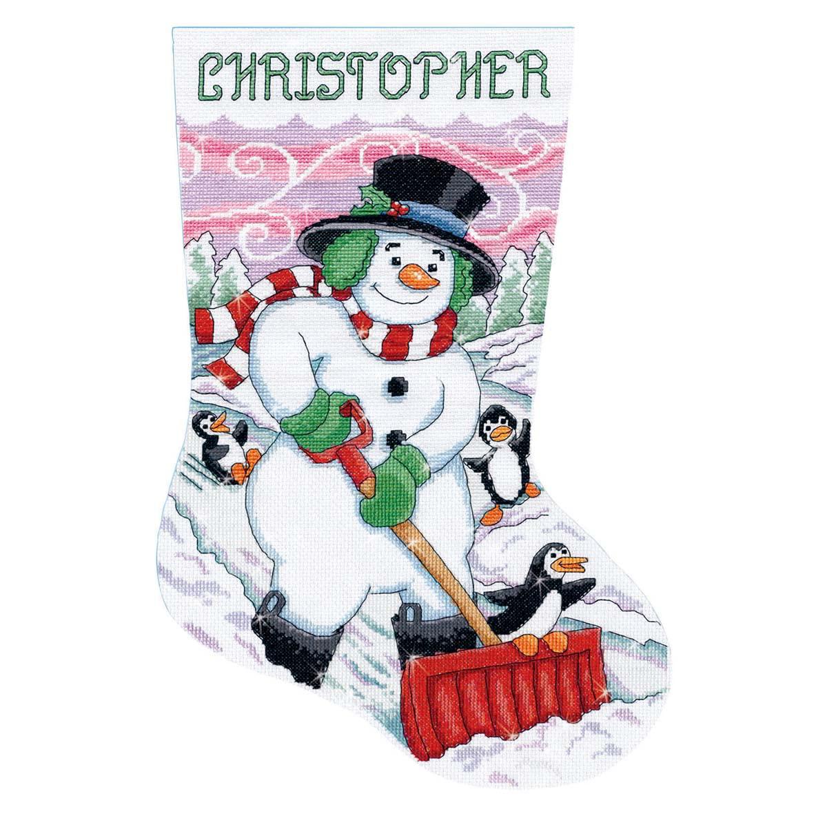 Design Works Crafts design works crafts shoveling snowman counted cross  stitch stocking kit, white