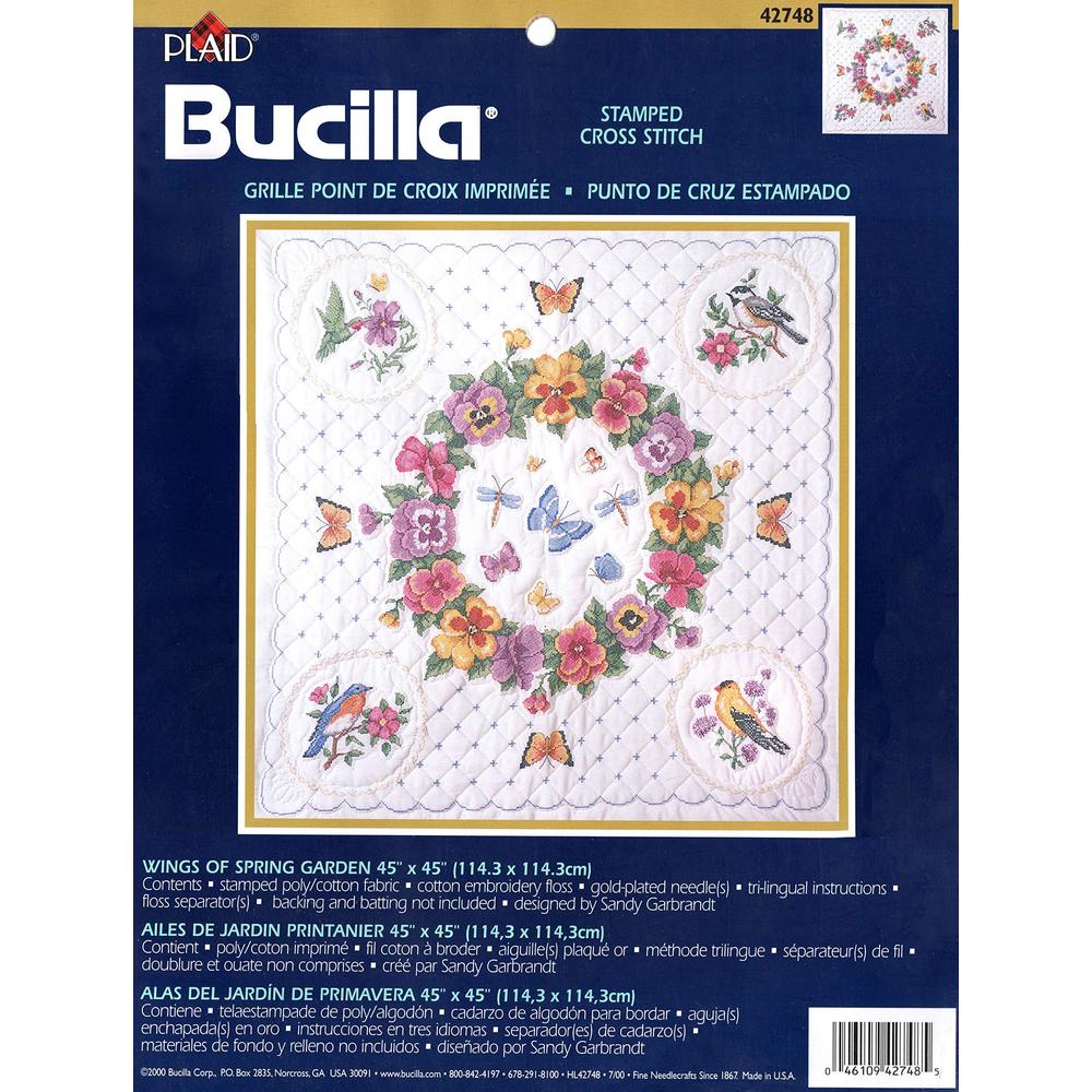 bucilla - wings of spring - stamped cross stitch lap quilt kit 42748