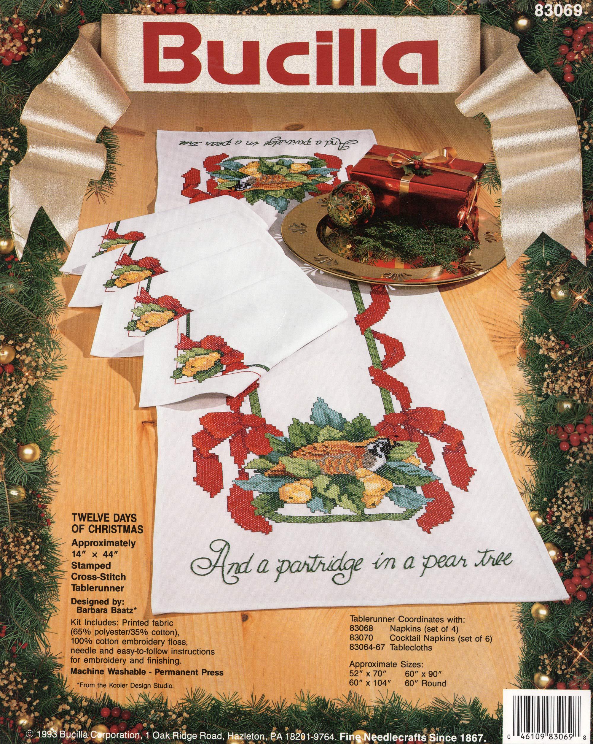 bucilla "twelve days of christmas" stamped cross stitch table runner kit 83069