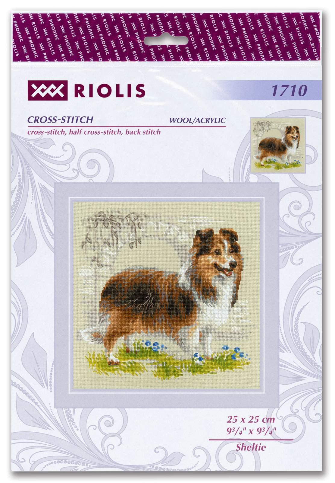 riolis - sheltie - counted cross stitch kit - 10" x 10" 14 count beige aida 24 colors