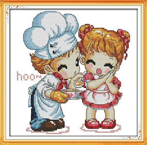 happy forever cross stitch kits 11ct stamped patterns for kids and adults, diy preprinted embroidery kit for beginner, pure c