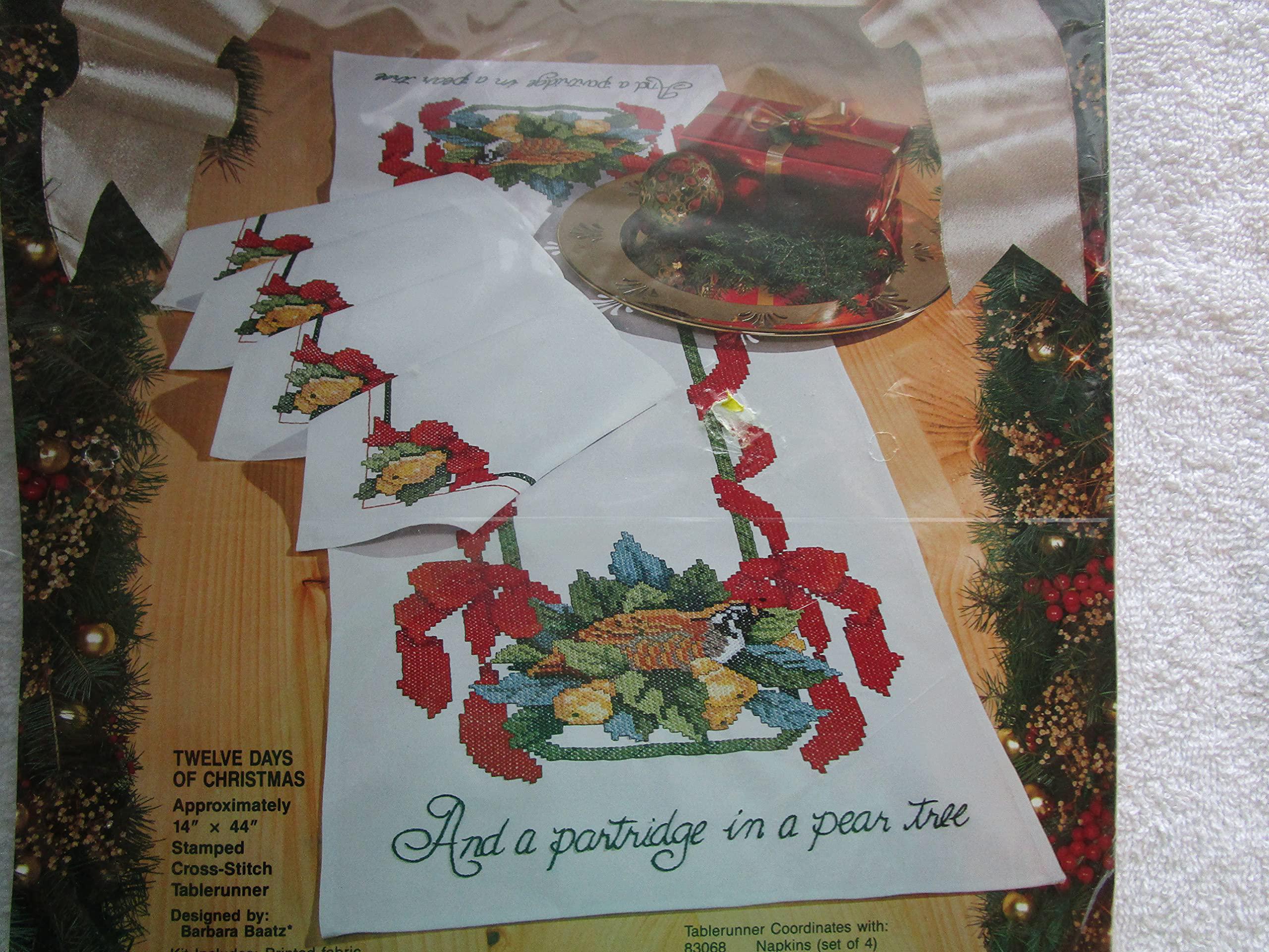 Stamped Cross Stitch twelve days of christmas (floss not included) stamped cross stitch tablerunner kit