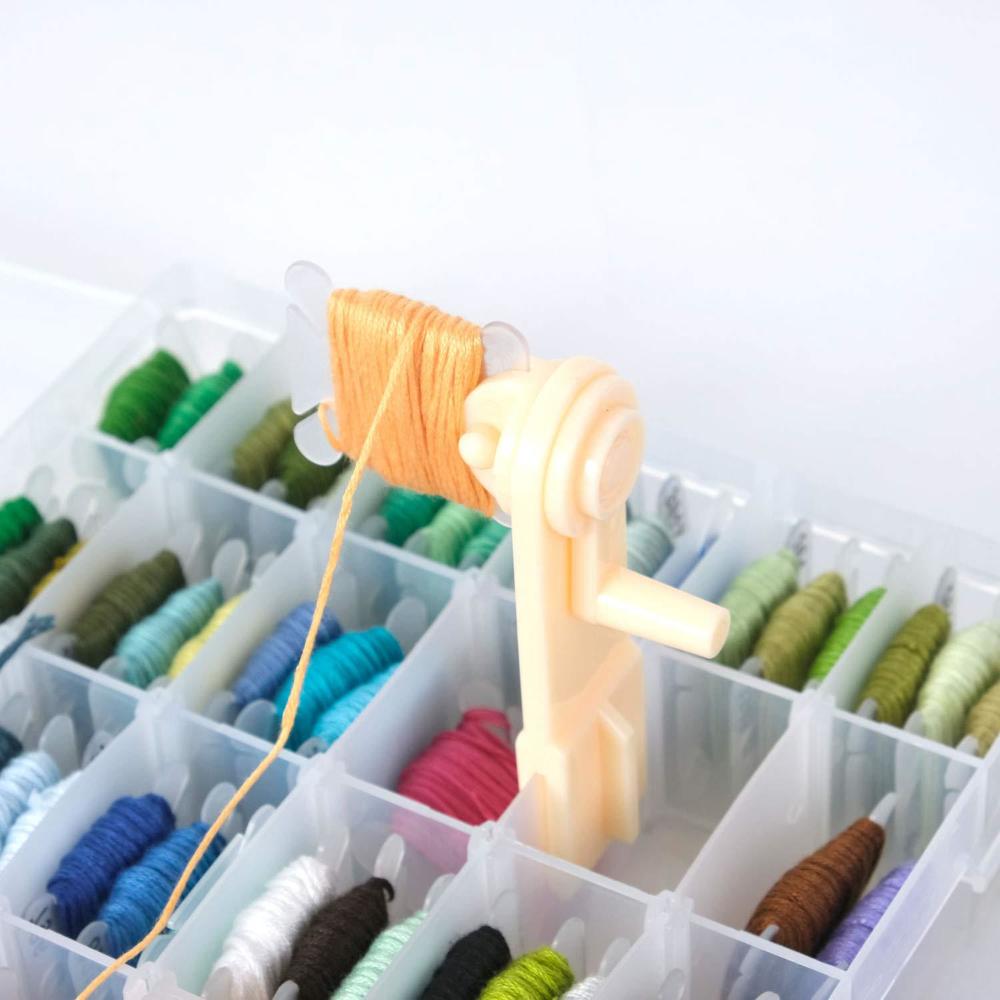 Sys 200 pieces plastic floss bobbins with bobbin winder for cross stitch cotton thread craft diy sewing storage, white