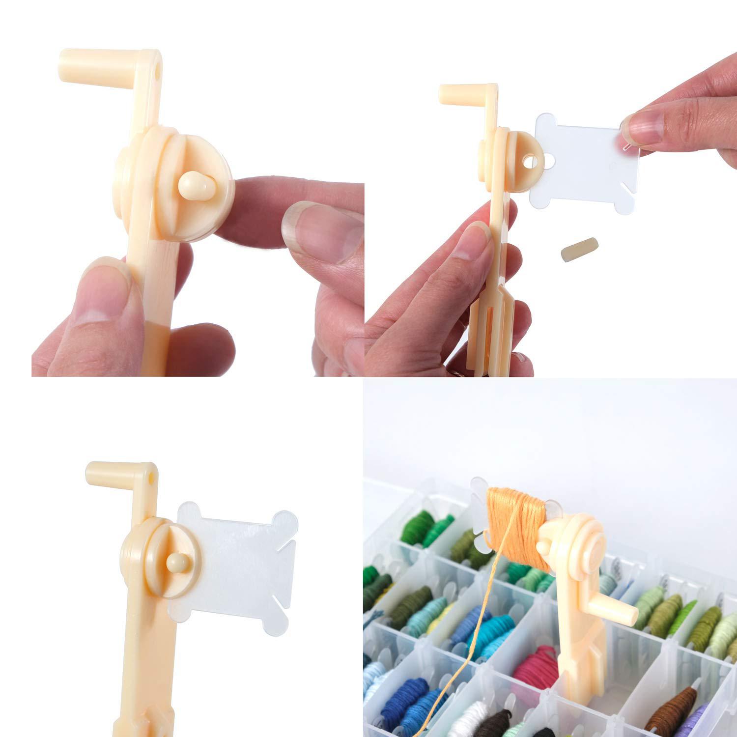 Sys 200 pieces plastic floss bobbins with bobbin winder for cross stitch cotton thread craft diy sewing storage, white