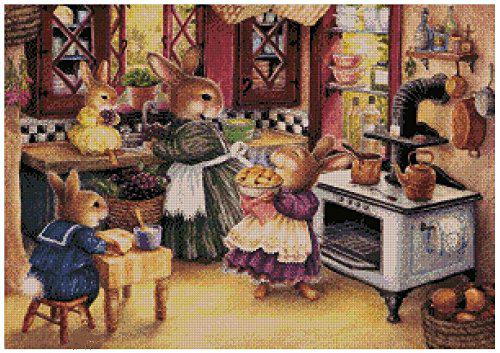 sweethome peter rabbit in kitchen, 14ct counted cross stitch kits 300x211stitch, 64x49cm egyptian cotton floss, big !counted cotton cro